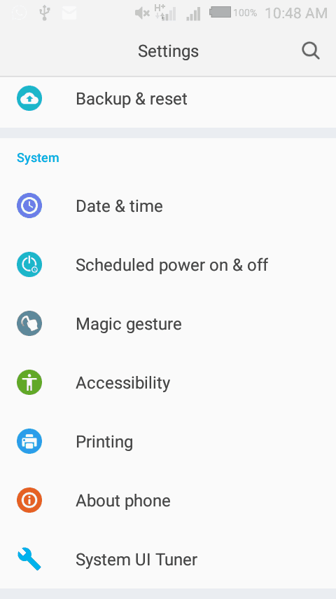 settings menu