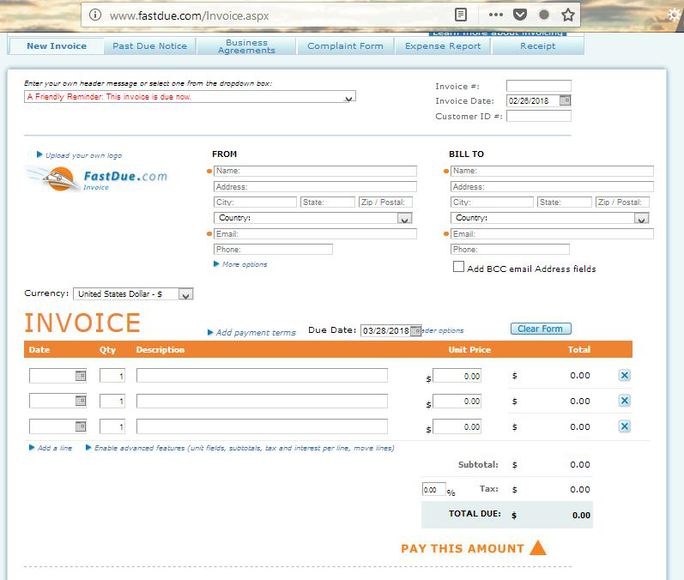 Fastdue invoice creation tool