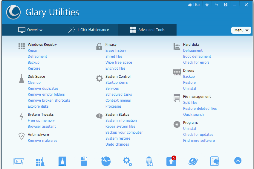 Glary Utility 5 features